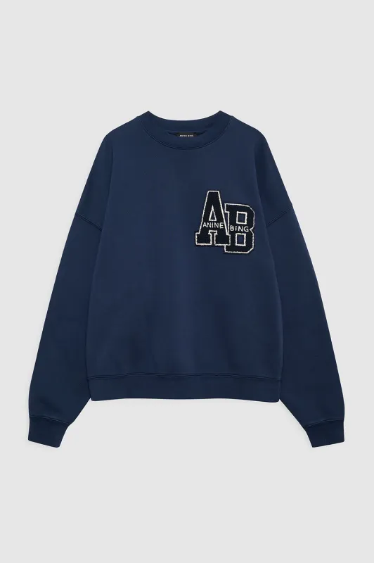 Miles Oversized Sweatshirt Letterman - Washed Navy sold by Anine Bing