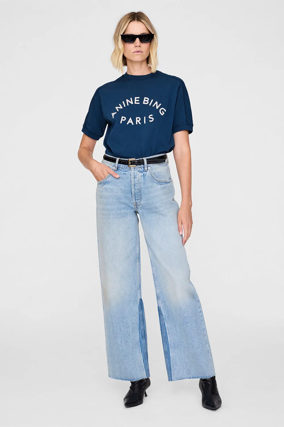 Jaylin Tee Paris - Washed Navy sold by Anine Bing