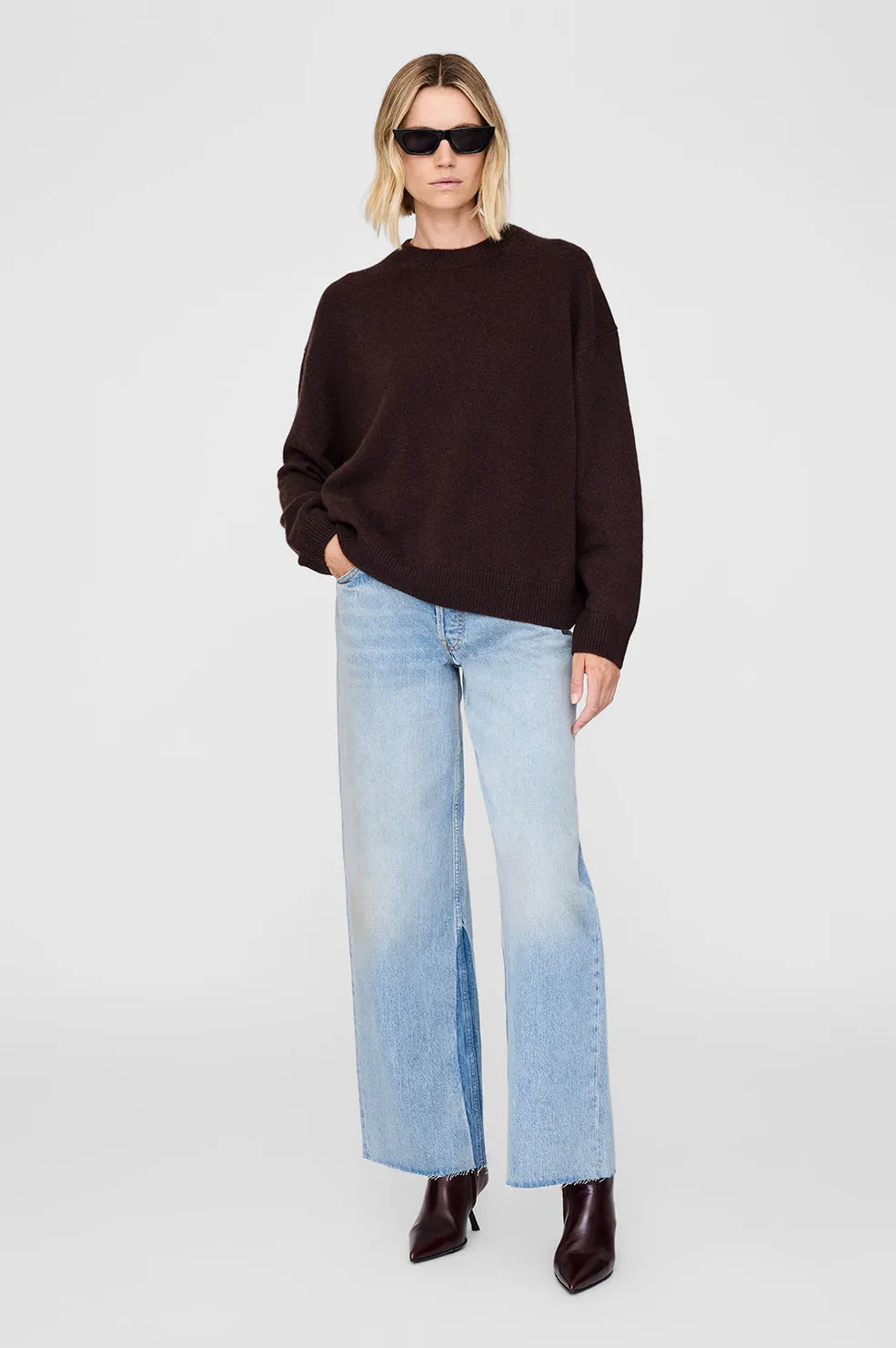 Lee Crew Sweater - Deep Brown sold by Anine Bing