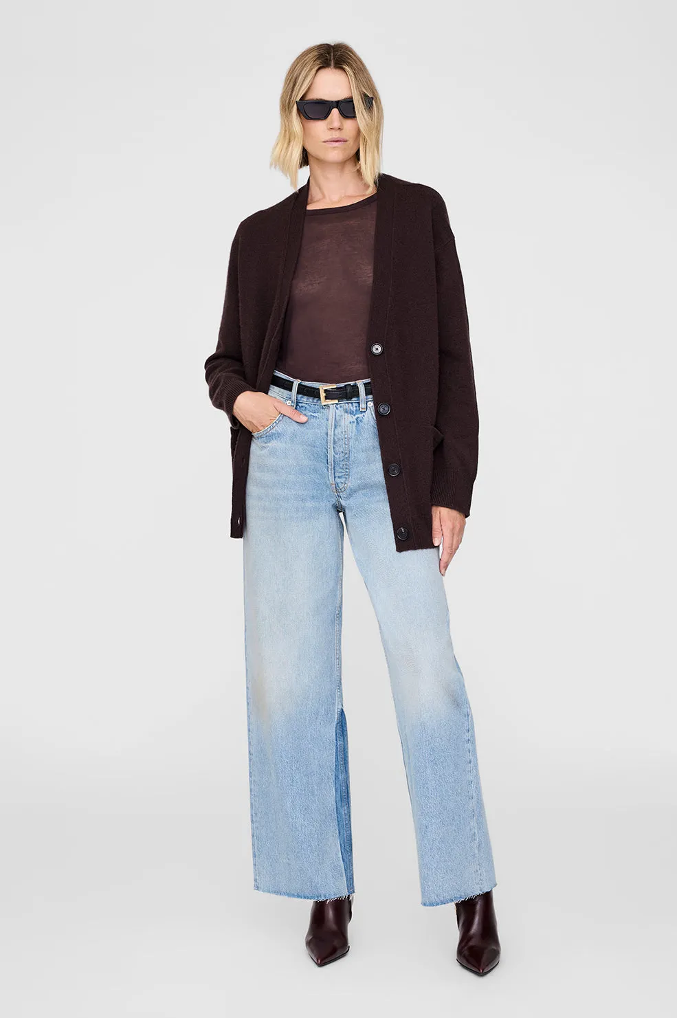 Jackson Cardigan - Deep Brown sold by Anine Bing