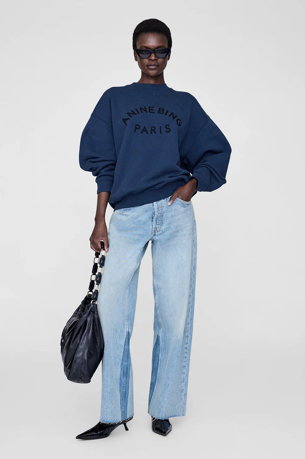 Jaci Sweatshirt Paris - Washed Navy sold by Anine Bing