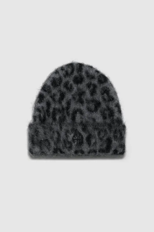 Elia Beanie - Grey Leopard sold by Anine Bing