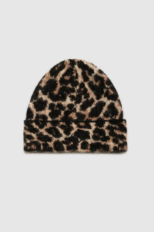 Elia Beanie - Black And Brown Leopard sold by Anine Bing