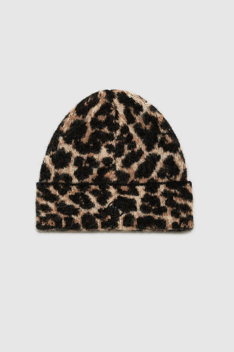 Elia Beanie - Black And Brown Leopard sold by Anine Bing