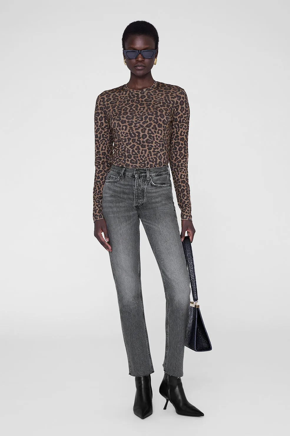 Sylvie Long Sleeve Tee - Black And Brown Leopard sold by Anine Bing