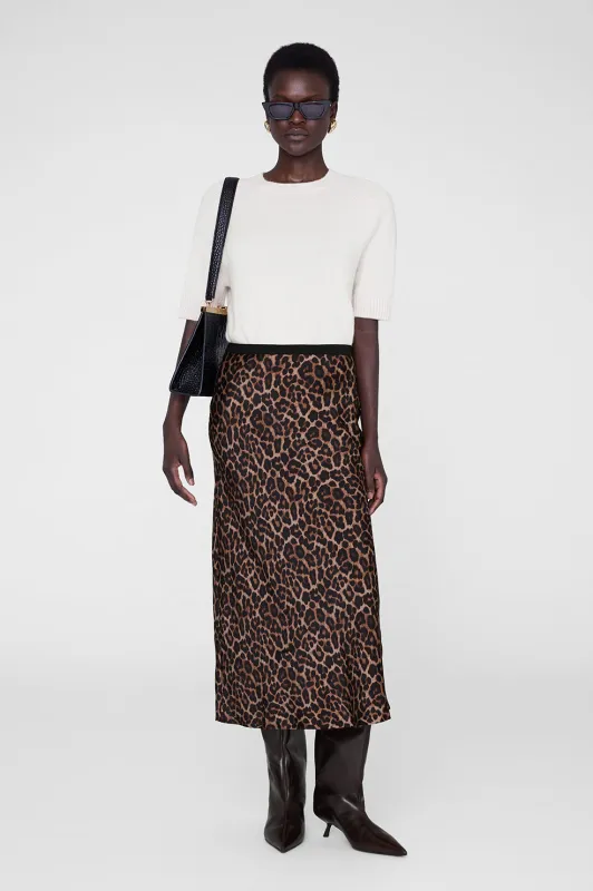 Printed Bar Silk Skirt - Black And Brown Leopard sold by Anine Bing