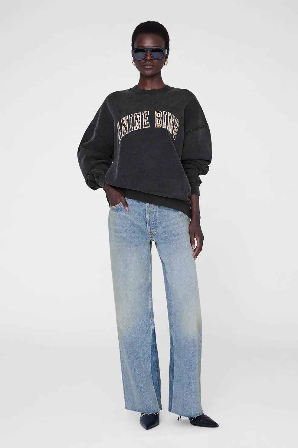 Miles Sweatshirt Anine Bing Leopard - Washed Black sold by Anine Bing