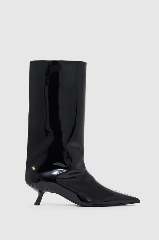 Hilda Wide Boots - Black Patent sold by Anine Bing