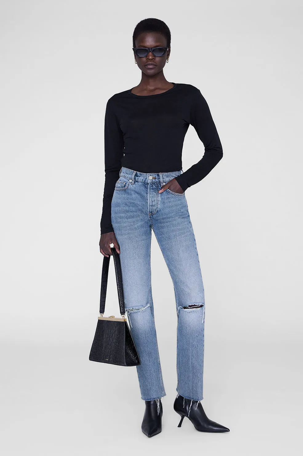 Sylvie Long Sleeve Tee - Black sold by Anine Bing