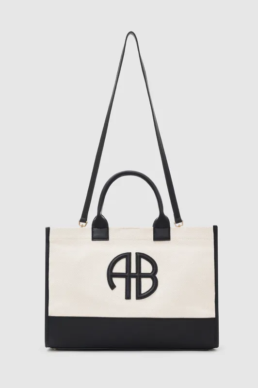 Medium Lara Tote - Natural Canvas With Black sold by Anine Bing