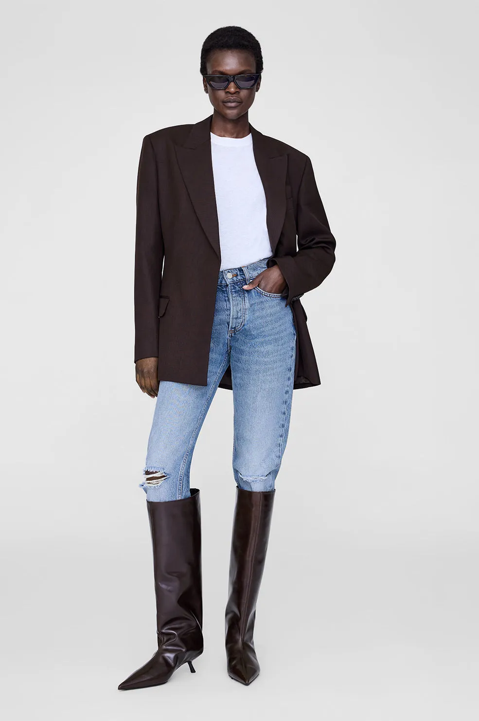 Tall Hilda Wide Boots - Dark Brown sold by Anine Bing