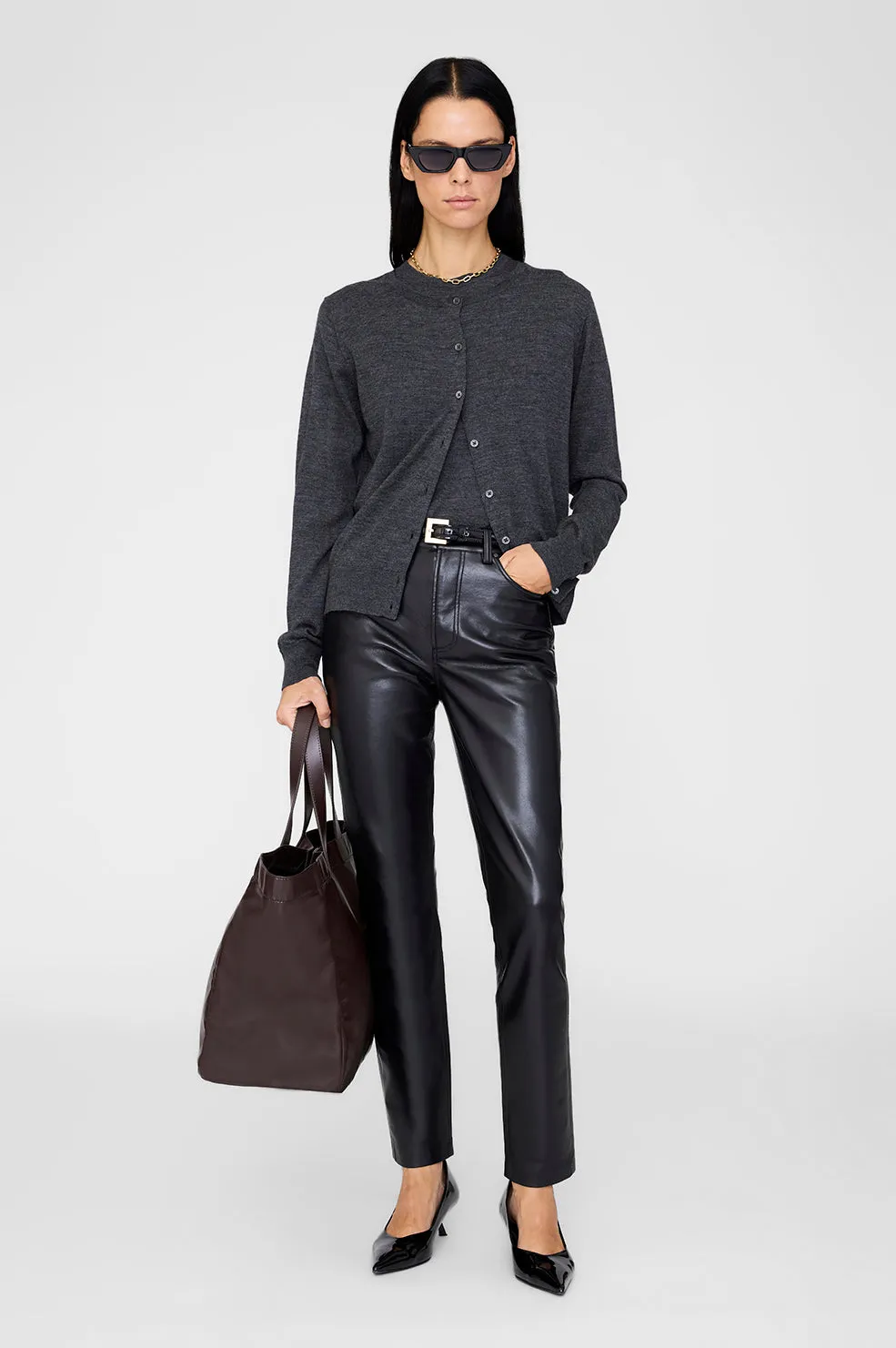 Moni Crop Cardigan - Heather Charcoal sold by Anine Bing