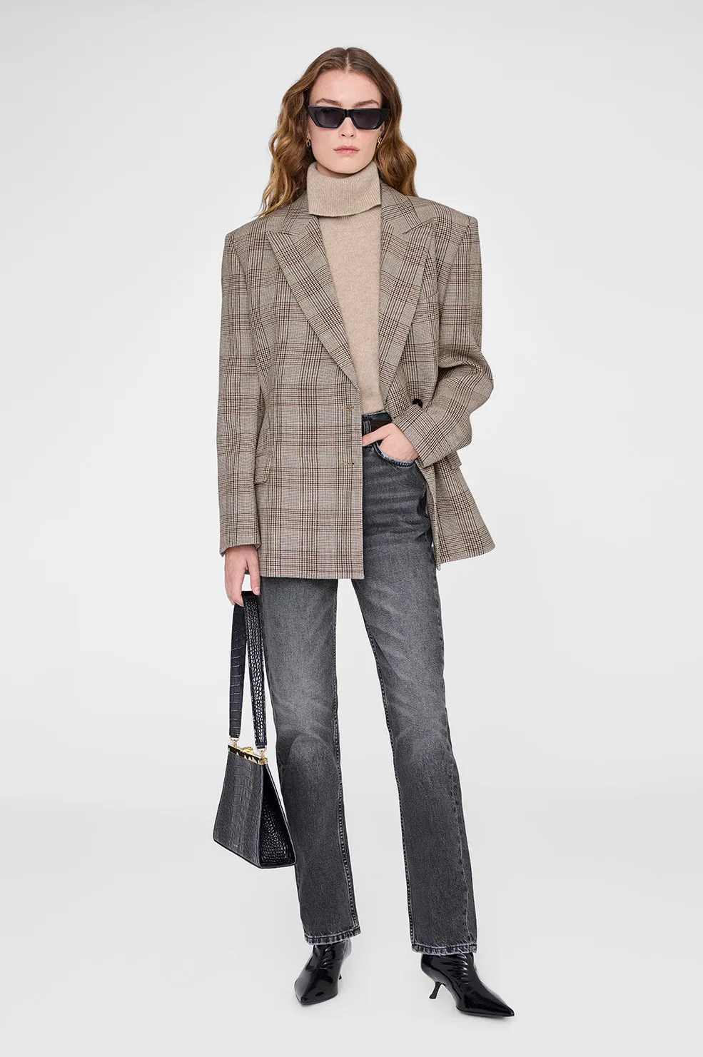 Aretha Blazer - Brown Plaid sold by Anine Bing
