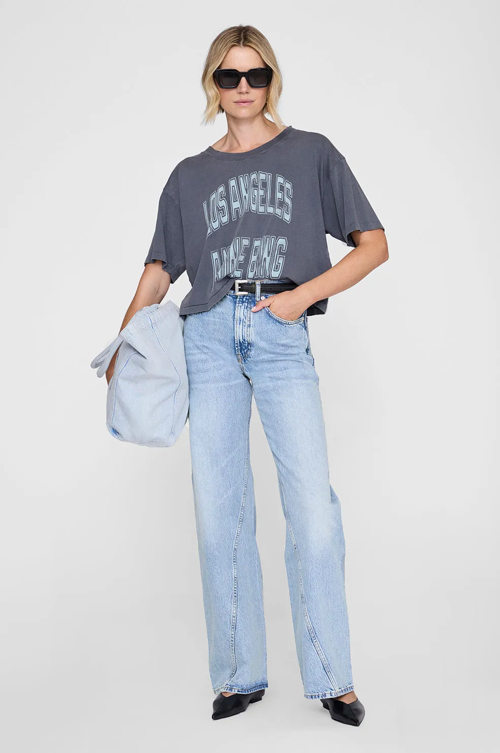 Johnny Cropped Tee - Washed Grey sold by Anine Bing