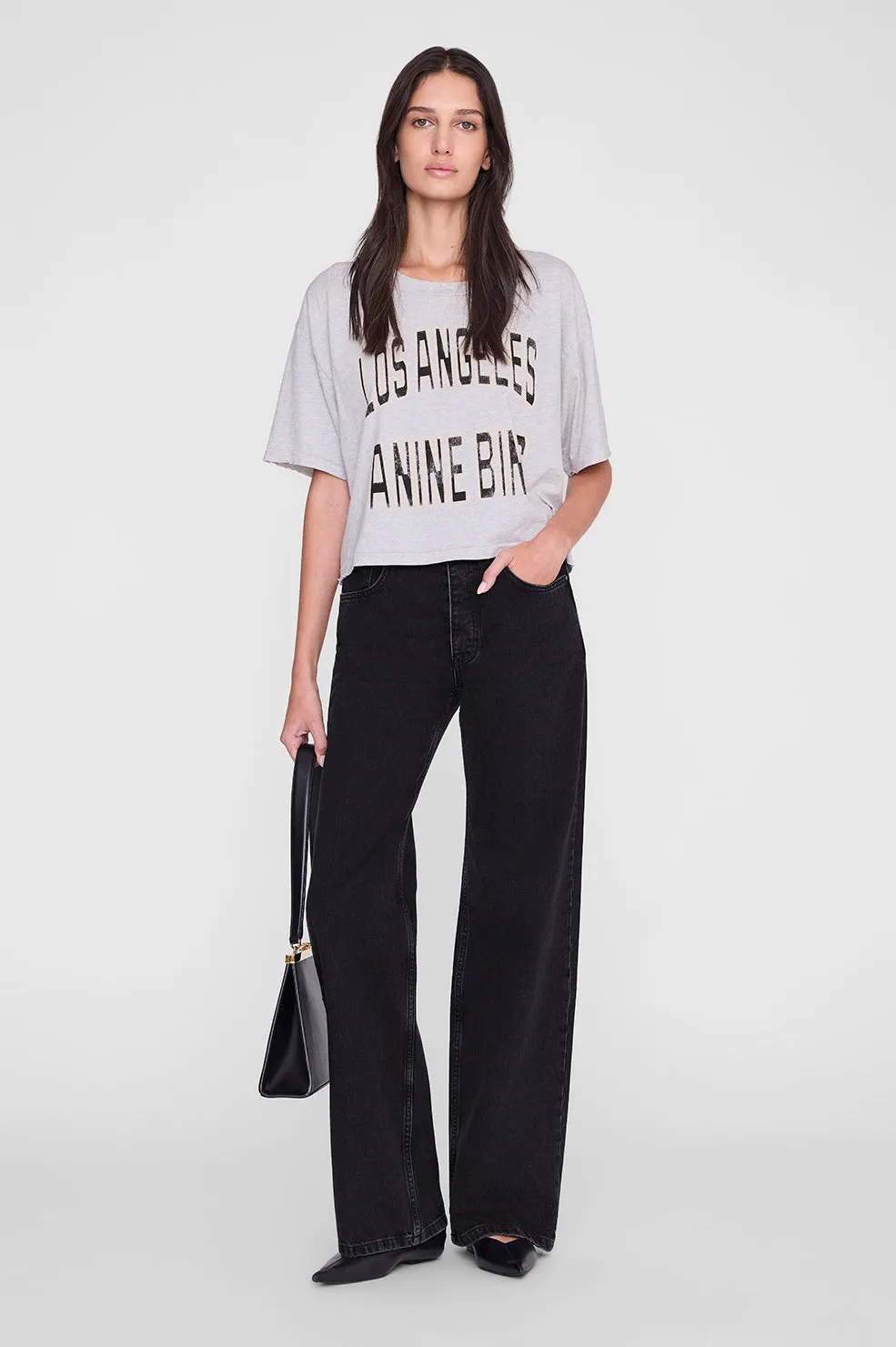 Johnny Cropped Tee - Grey Melange sold by Anine Bing