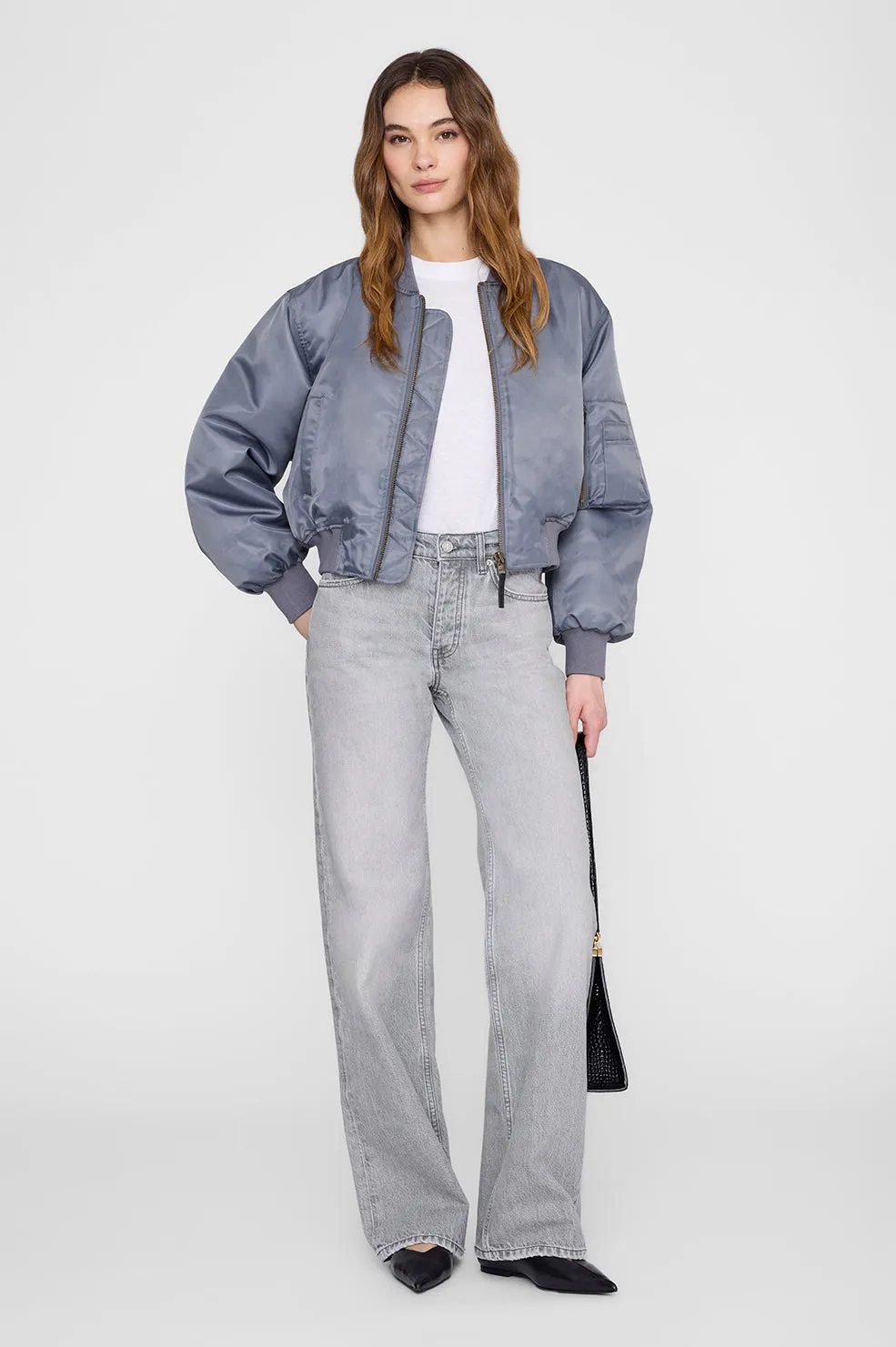 Cropped Leon Bomber - Dark Grey sold by Anine Bing