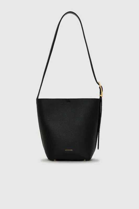 Elly Medium Bucket Bag Grained Leather - Black sold by Anine Bing