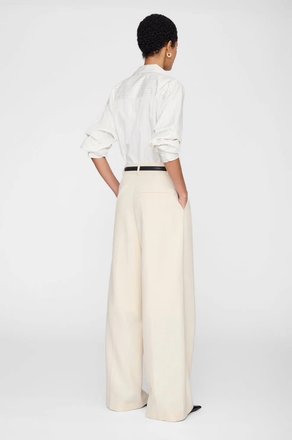 Essie Cropped Shirt - Cream Pinstripe sold by Anine Bing product image thumbnail 5