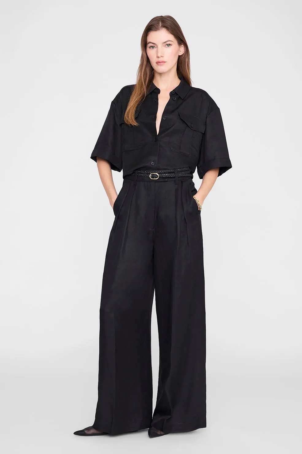 Edith Shirt - Black Linen Blend sold by Anine Bing