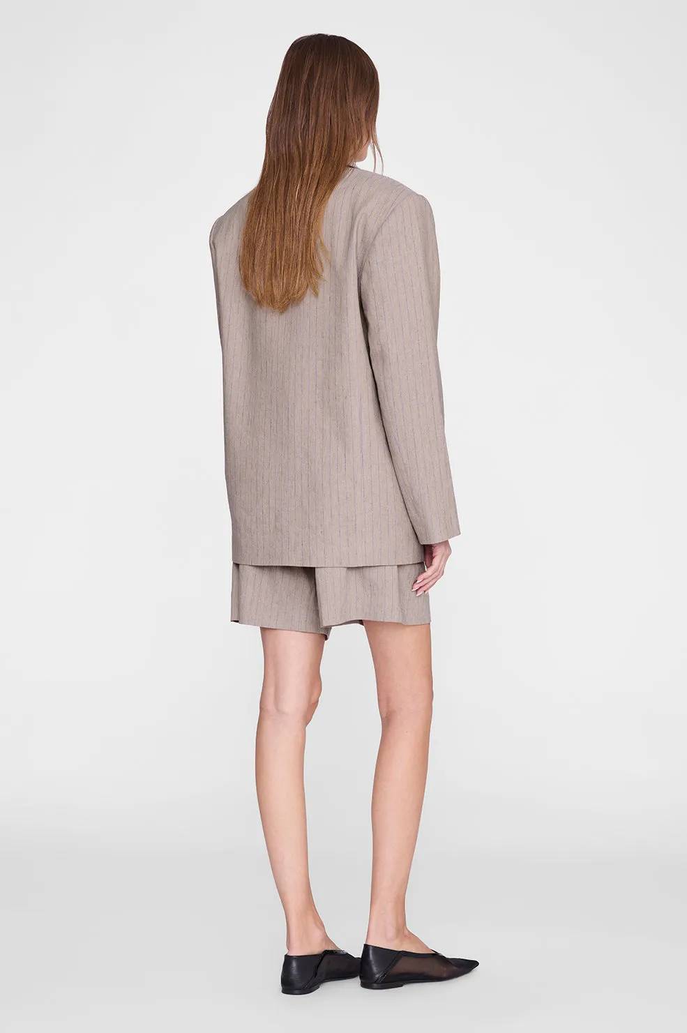 Brice Short - Taupe And Blue Pinstripe sold by Anine Bing product image thumbnail 5