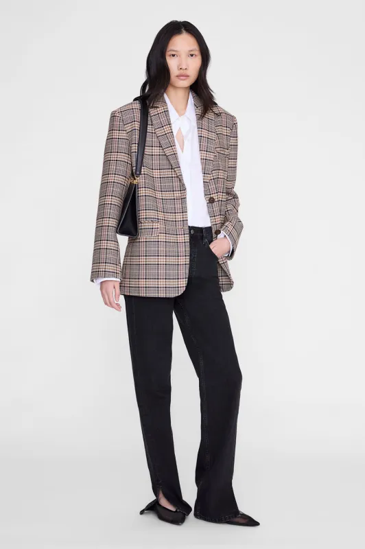 Quinn Blazer - Beige And Navy Checks made by Anine Bing