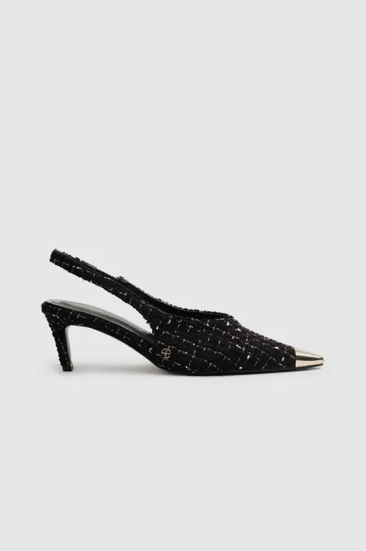 Nina Heels with Metal Toe Cap - Black and White Tweed sold by Anine Bing