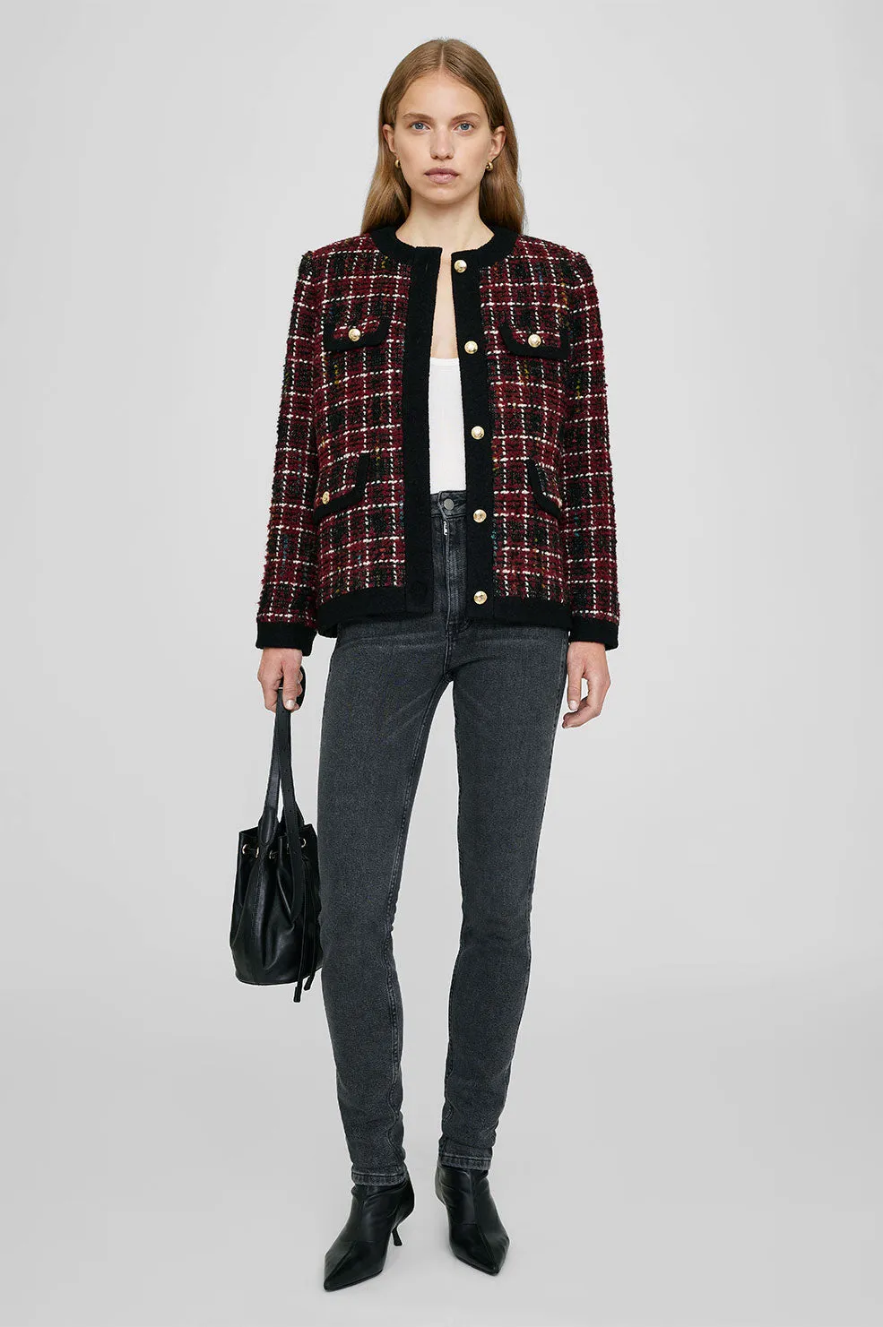 Lydia Jacket - Cherry Plaid sold by Anine Bing