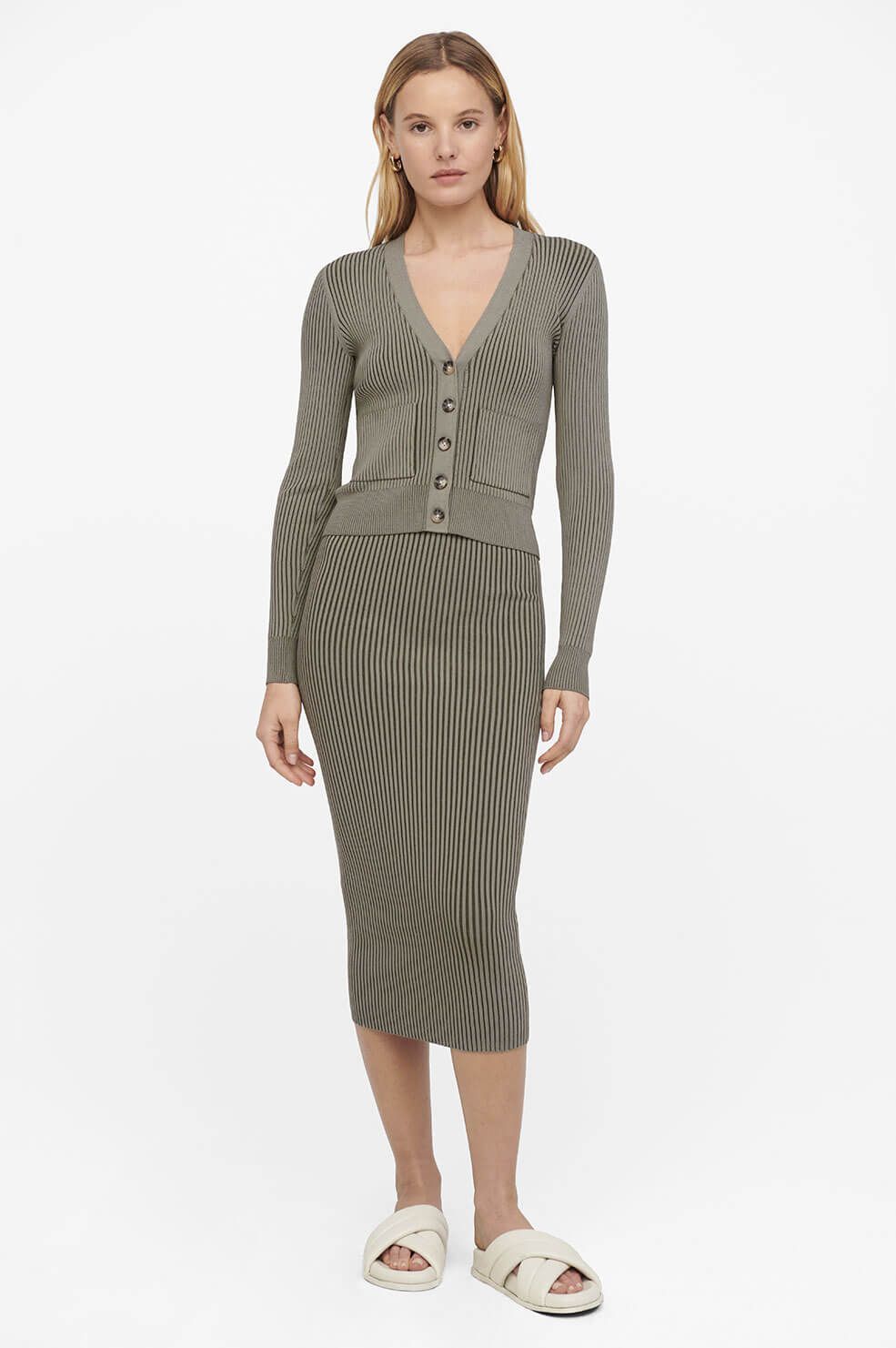 Layla Cardigan - Green Khaki And Olive sold by Anine Bing product image thumbnail 3