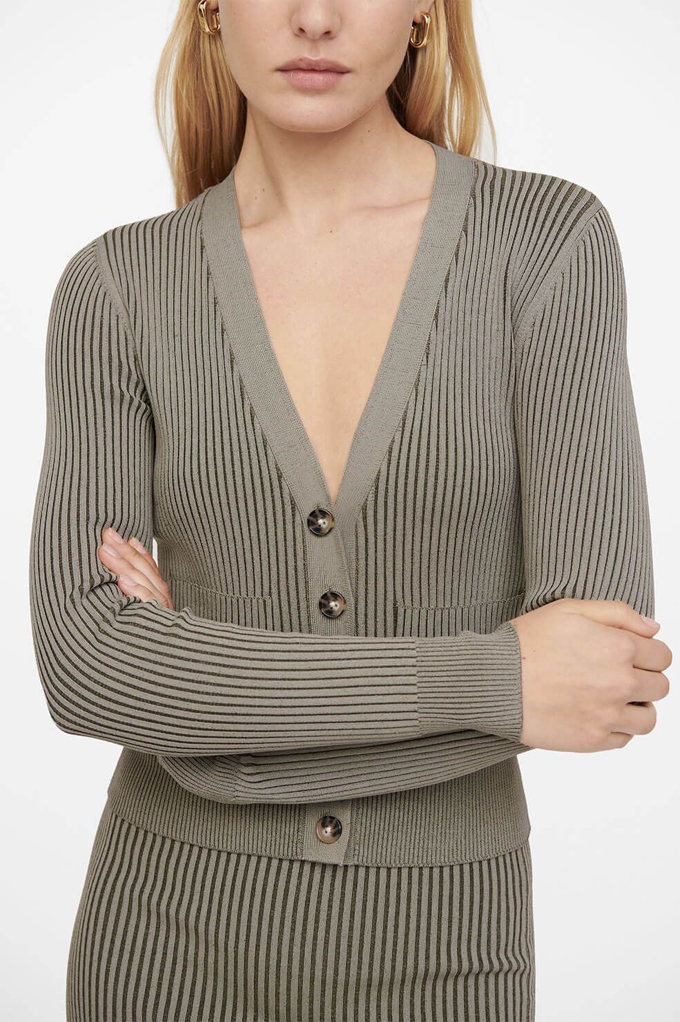 Layla Cardigan - Green Khaki And Olive sold by Anine Bing product image thumbnail 2