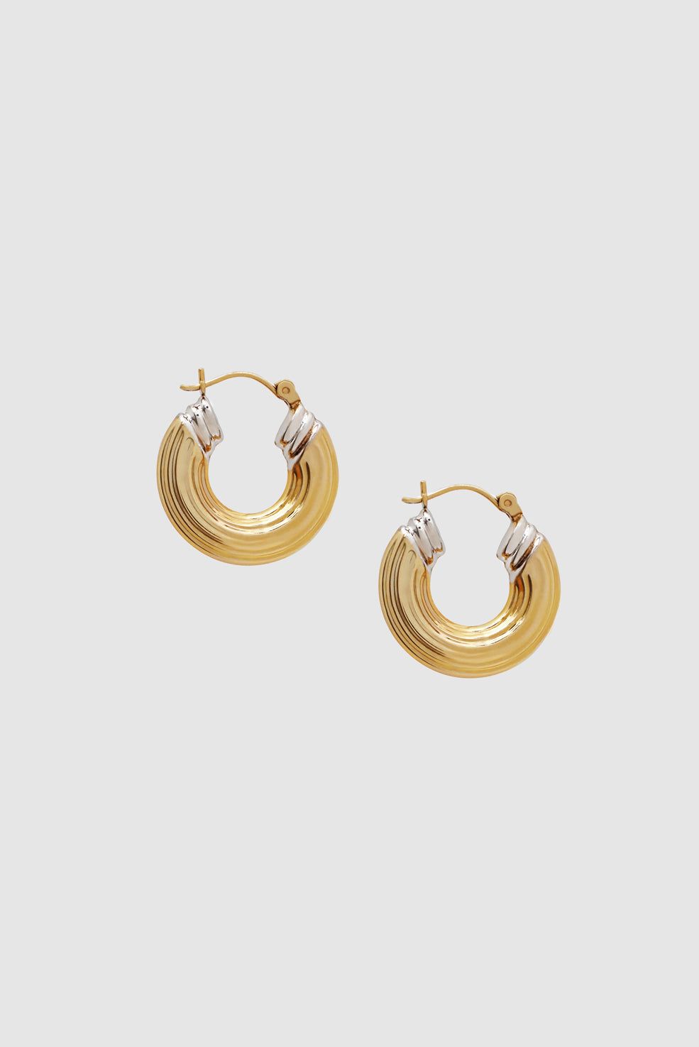 Two Tone Ribbed Hoop Earrings - 14k Gold sold by Anine Bing