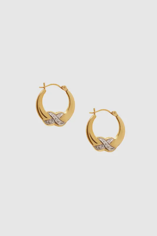 Diamond Cross Hoop Earrings - 14k Gold sold by Anine Bing