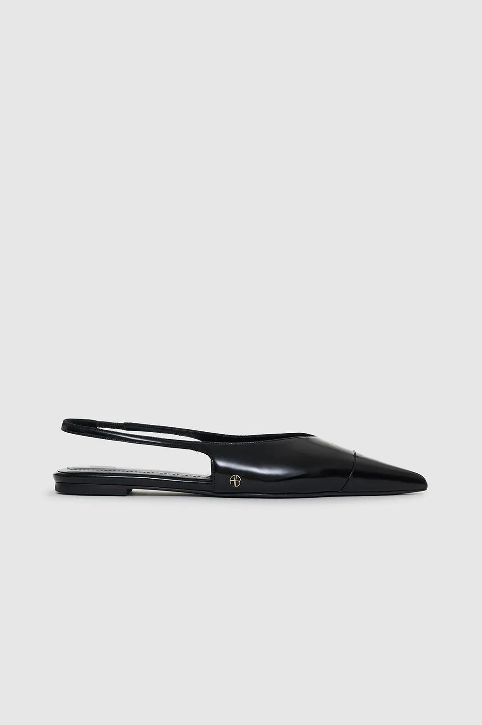 Elena Slingback Flats - High-Shine Black sold by Anine Bing