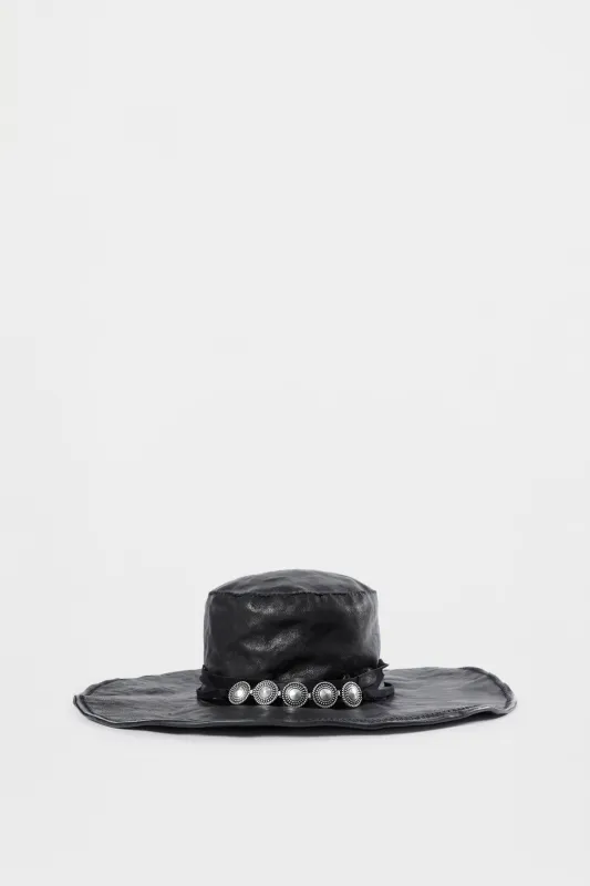 Tias Large Leather Hat With Studs made by Ann Demeulemeester