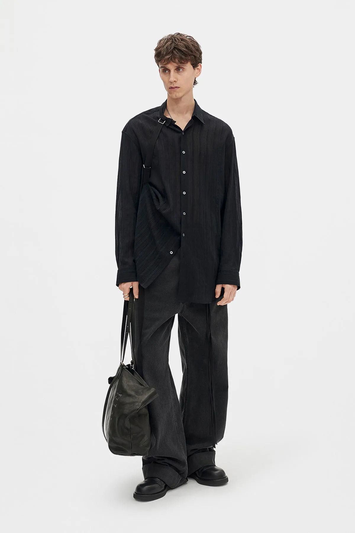 Randolf Dobby Stripe Shirt with Adjustable Strap sold by Ann Demeulemeester product image thumbnail 4
