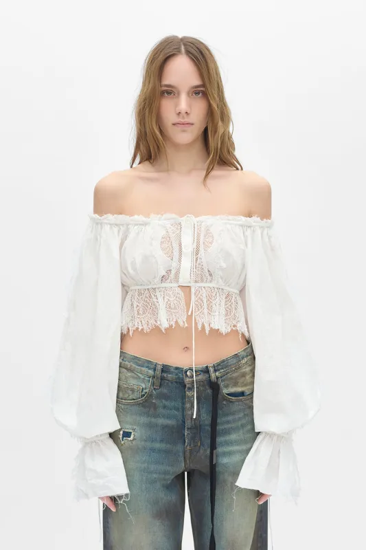 Jorunn Crop Top With Distressed Lace Details sold by Ann Demeulemeester