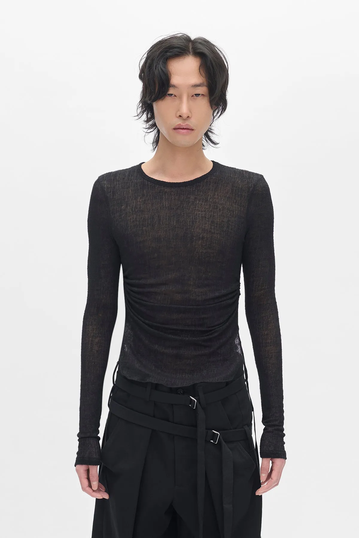 Brando Wrinkled Cropped Long Sleeve Top sold by Ann Demeulemeester