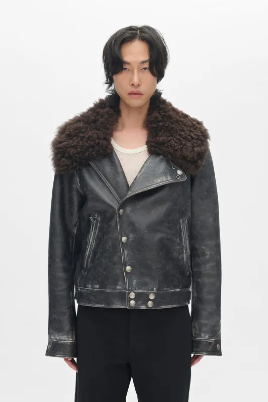 Binus Distressed Shearling Leather Jacket sold by Ann Demeulemeester