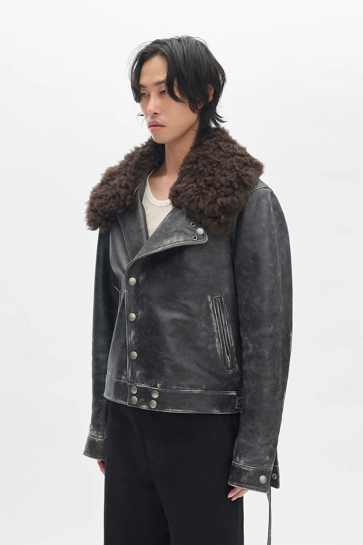 Binus Distressed Shearling Leather Jacket sold by Ann Demeulemeester product image thumbnail 2