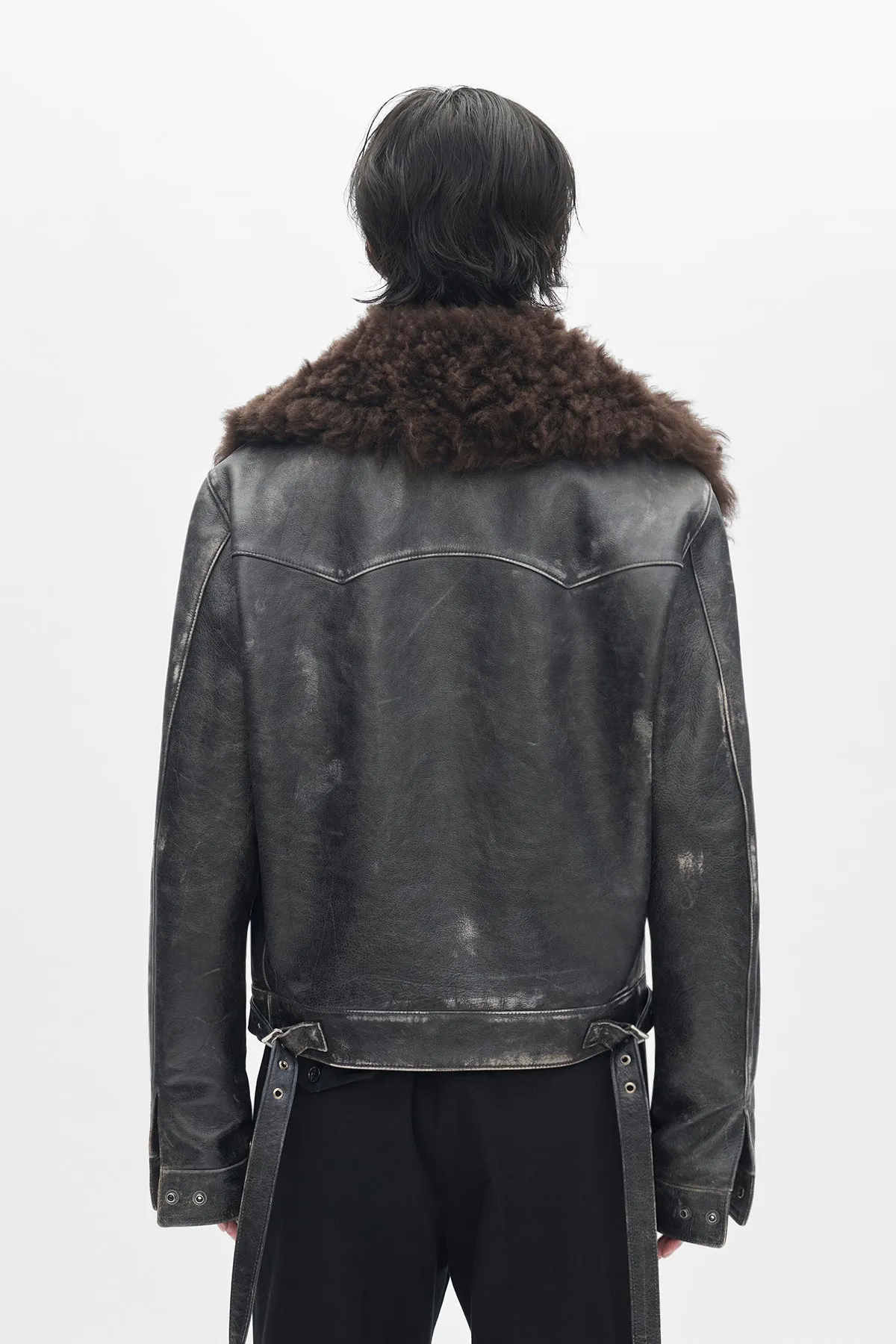 Binus Distressed Shearling Leather Jacket sold by Ann Demeulemeester product image thumbnail 3
