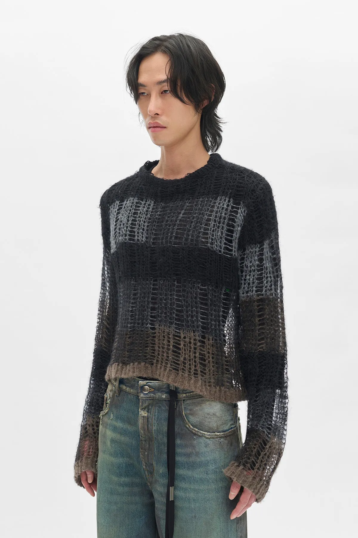 Poliet Striped Laddered Ajour Knit Sweataer sold by Ann Demeulemeester product image thumbnail 2