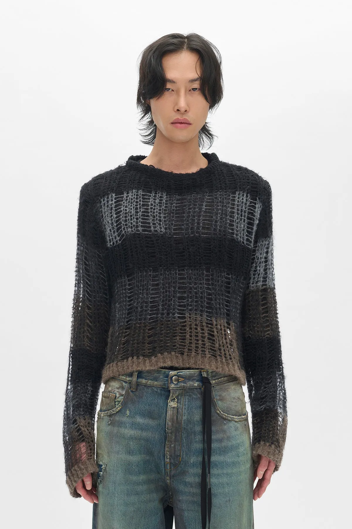 Poliet Striped Laddered Ajour Knit Sweataer sold by Ann Demeulemeester