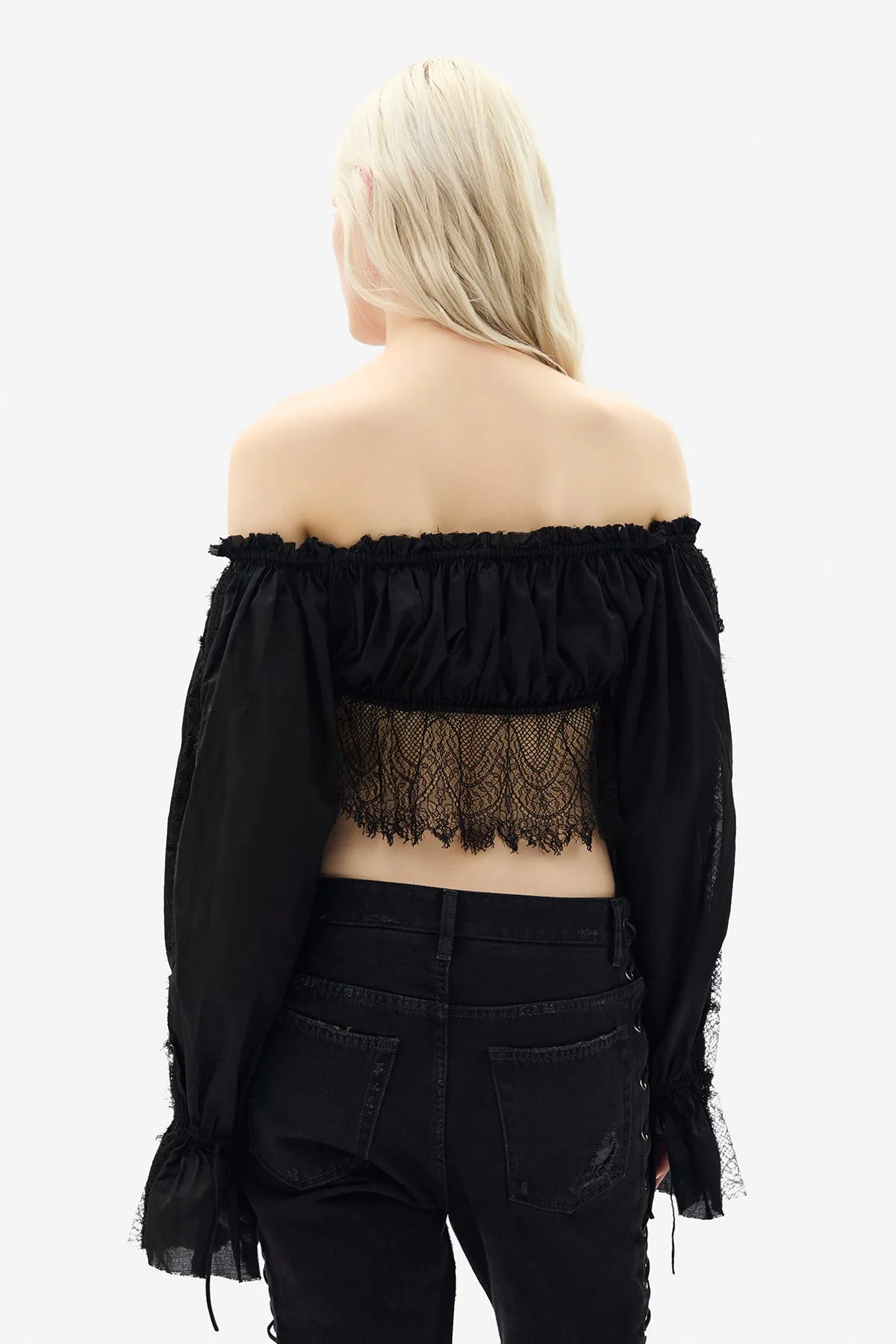 Jorunn Crop Top With Distressed Lace Details sold by Ann Demeulemeester product image thumbnail 3