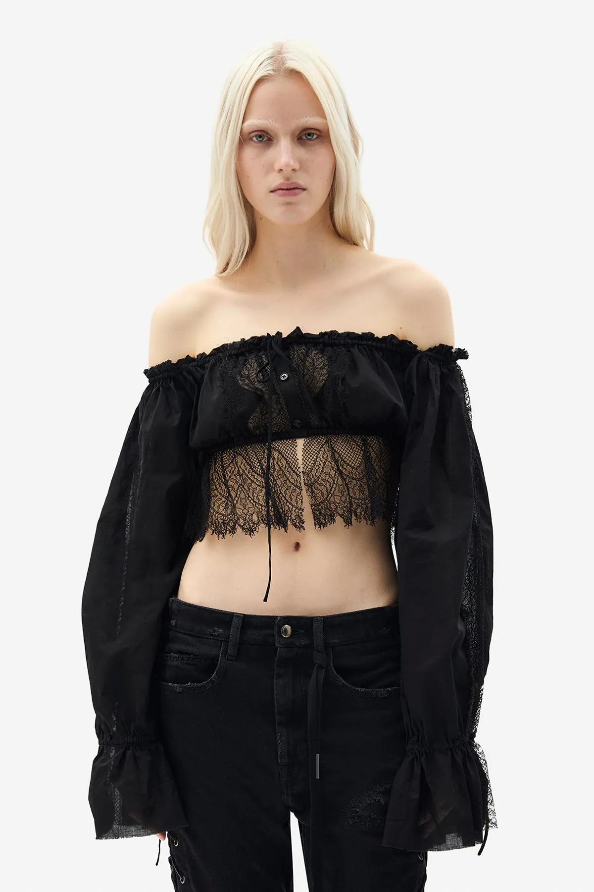 Jorunn Crop Top With Distressed Lace Details sold by Ann Demeulemeester