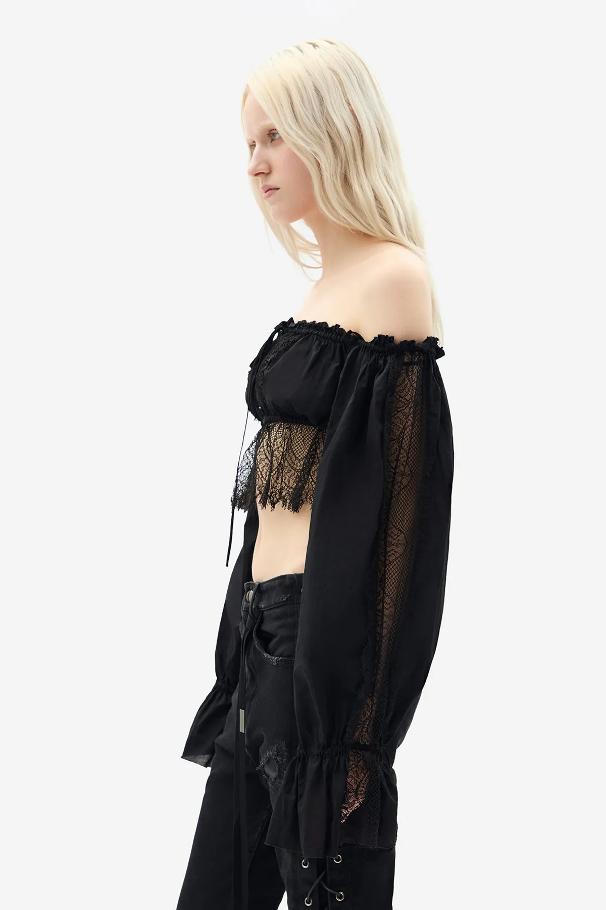 Jorunn Crop Top With Distressed Lace Details sold by Ann Demeulemeester product image thumbnail 2