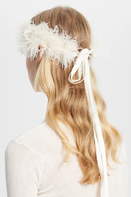Feathered Knit Headband with Crochet Roses made by Ann Demeulemeester