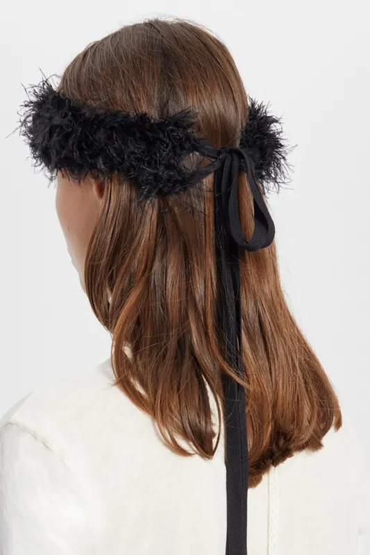 Feathered Knit Headband with Crochet Roses made by Ann Demeulemeester