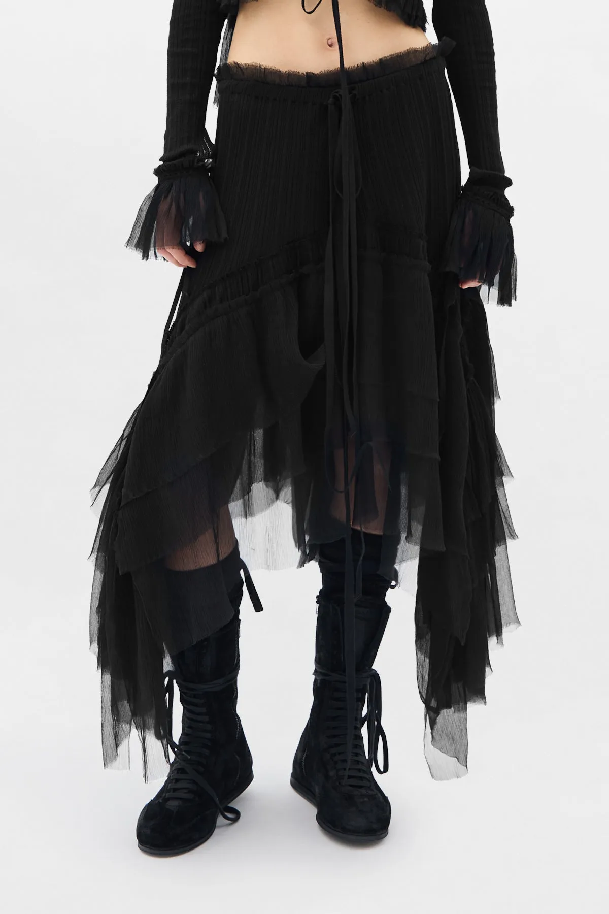 Bete Midi Skirt with Silk Creponne Ruffles sold by Ann Demeulemeester