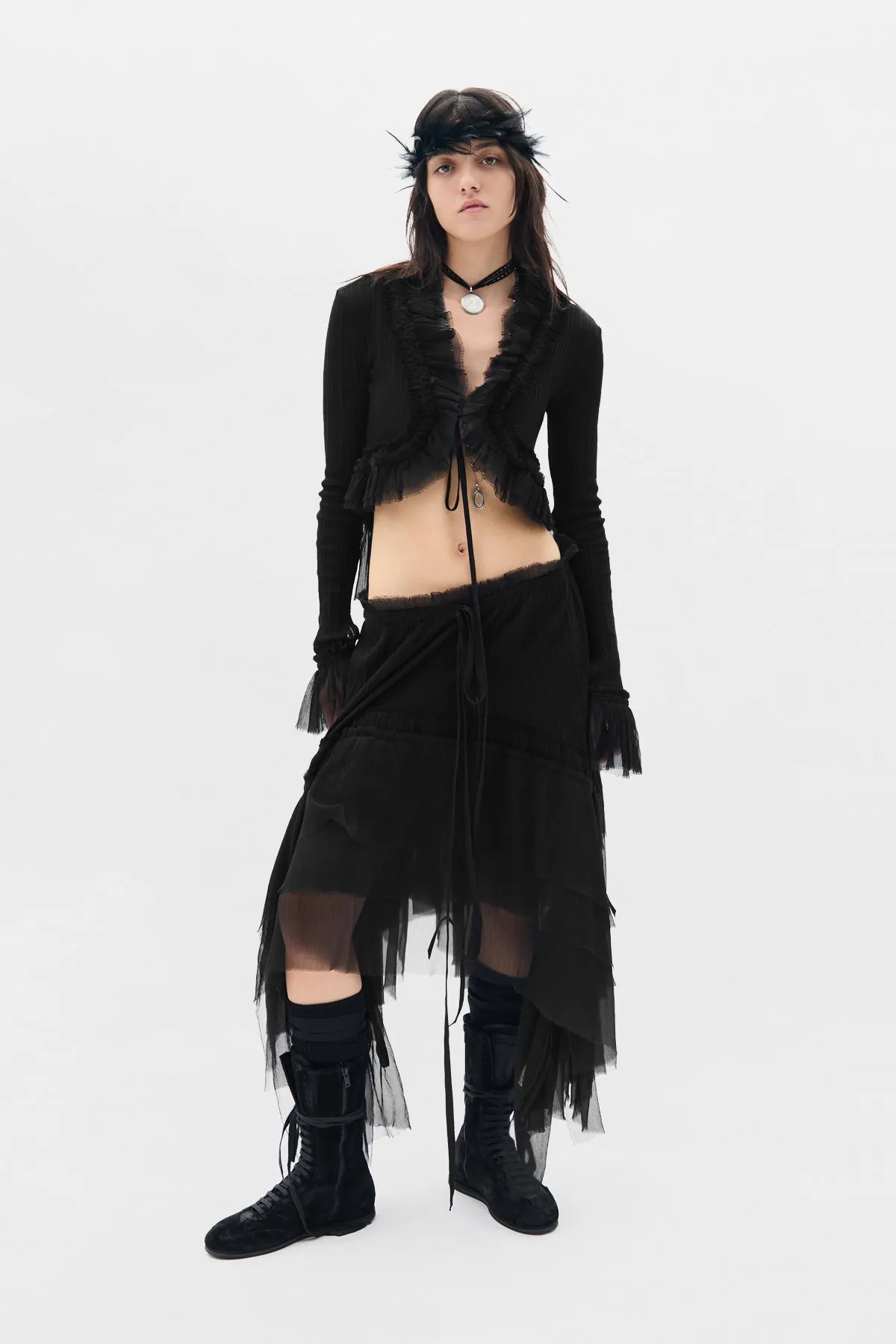 Bete Midi Skirt with Silk Creponne Ruffles sold by Ann Demeulemeester product image thumbnail 4