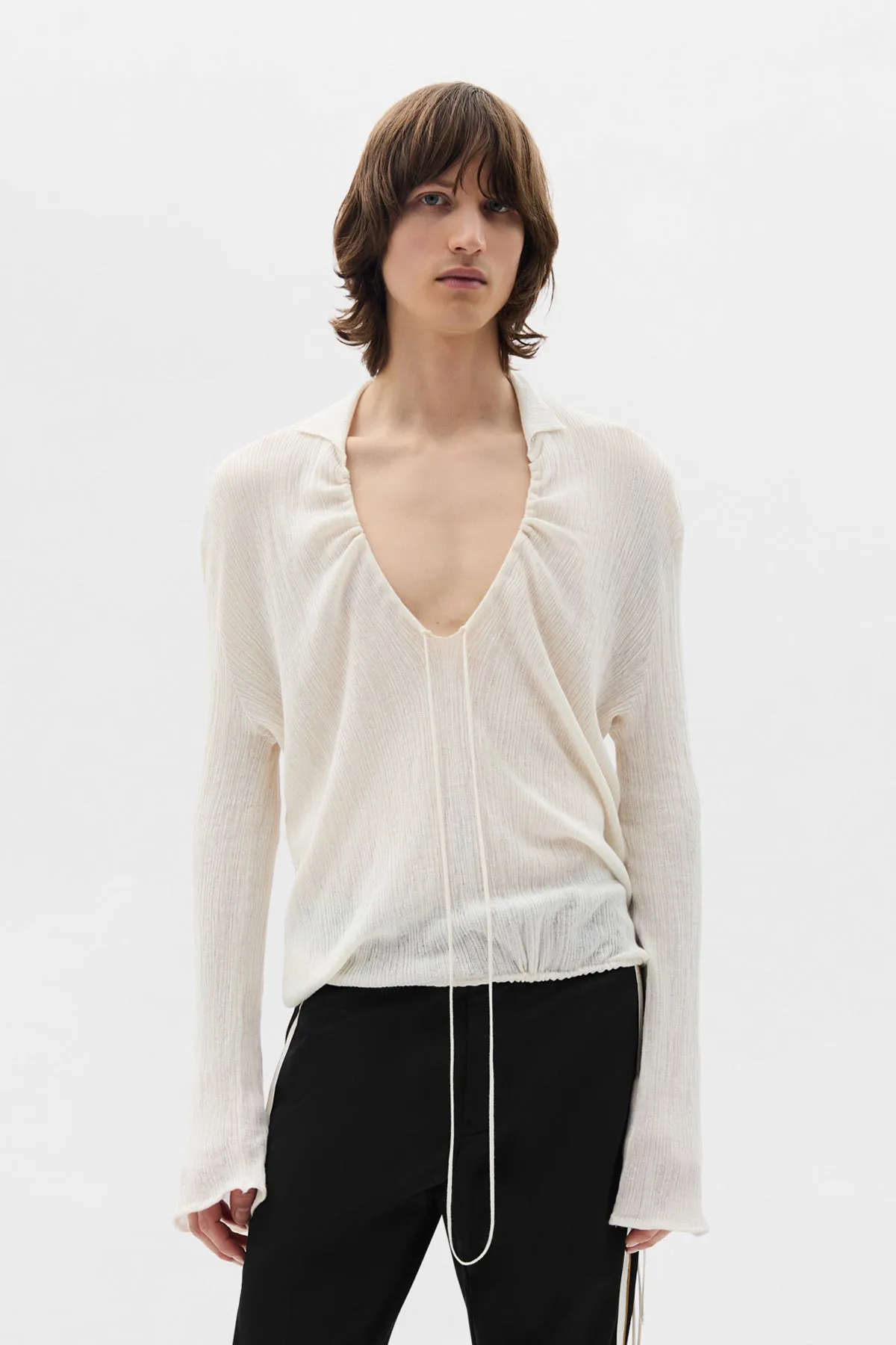 Tiu Creponette Rib Deep V-Neck Sweater sold by Ann Demeulemeester