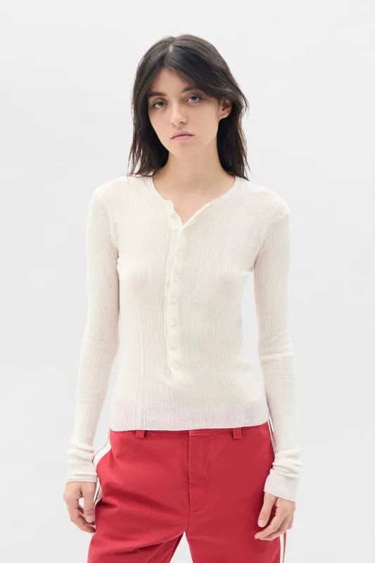 Miep Creponette Rib Fitted Serafino Knit Top made by Ann Demeulemeester